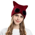 thumbnail image 1 of Xfvqtps Womens Beanie with Glasses Cute Cat Ear Knitted Crochet Solid Color Thickened Stretch Windproof Coldproof Skiing Outdoor Warm Winter Hat Wine, 1 of 7