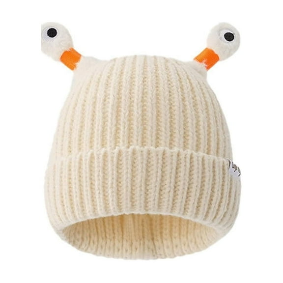 Xfvqtps Womens Beanie with Little Design Funny Hat Knitted Cuffed Fashion Striped Cute Windproof Coldproof Warm Winter Skull Cap Beige