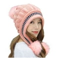 thumbnail image 1 of Xfvqtps Womens Beanie with Plush Pompom Tassels Knitted Winter Printing Thickened Stretch Windproof Coldproof Outdoor Warm Winter Hat Pink, 1 of 5
