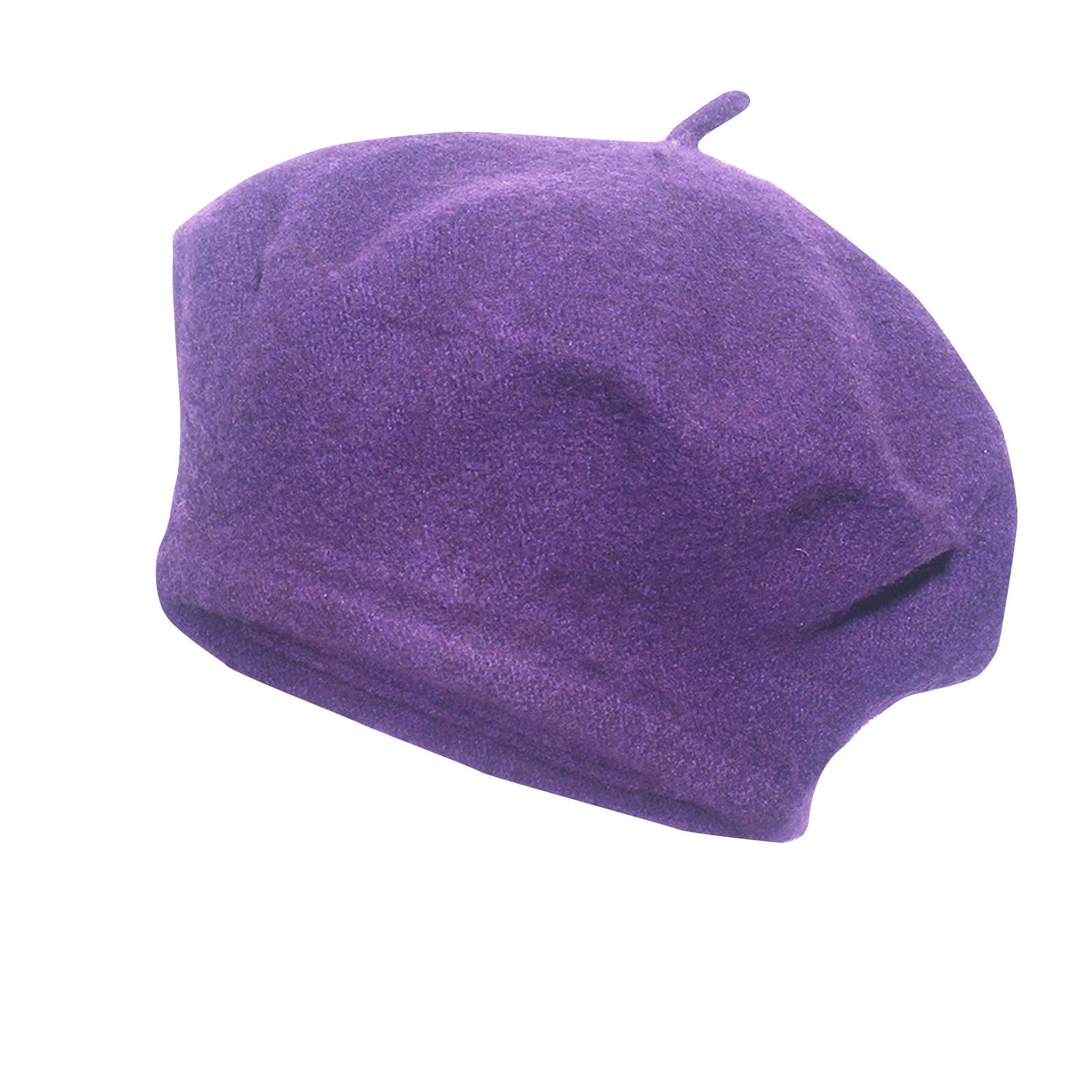 1117 Womens French Artist Wool Beret Fur Pompom Hats (purple) French Beret Hats - Solid Color Artist Beret Hat for Women  main image 3