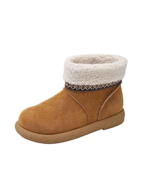 Womens Boho Winter Boots Faux Shearling Lined Ankle Boots Slip on Snow Boots Casual Shoes Round Toe Non Slip Brown