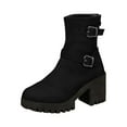 thumbnail image 1 of Xfvqtps Womens Boots Mid Calf Back Zipper Chunky Sole Flatform Mid Heel Buckle Straps Almond Toe Casual Ankle Commute Boots Black, 1 of 9