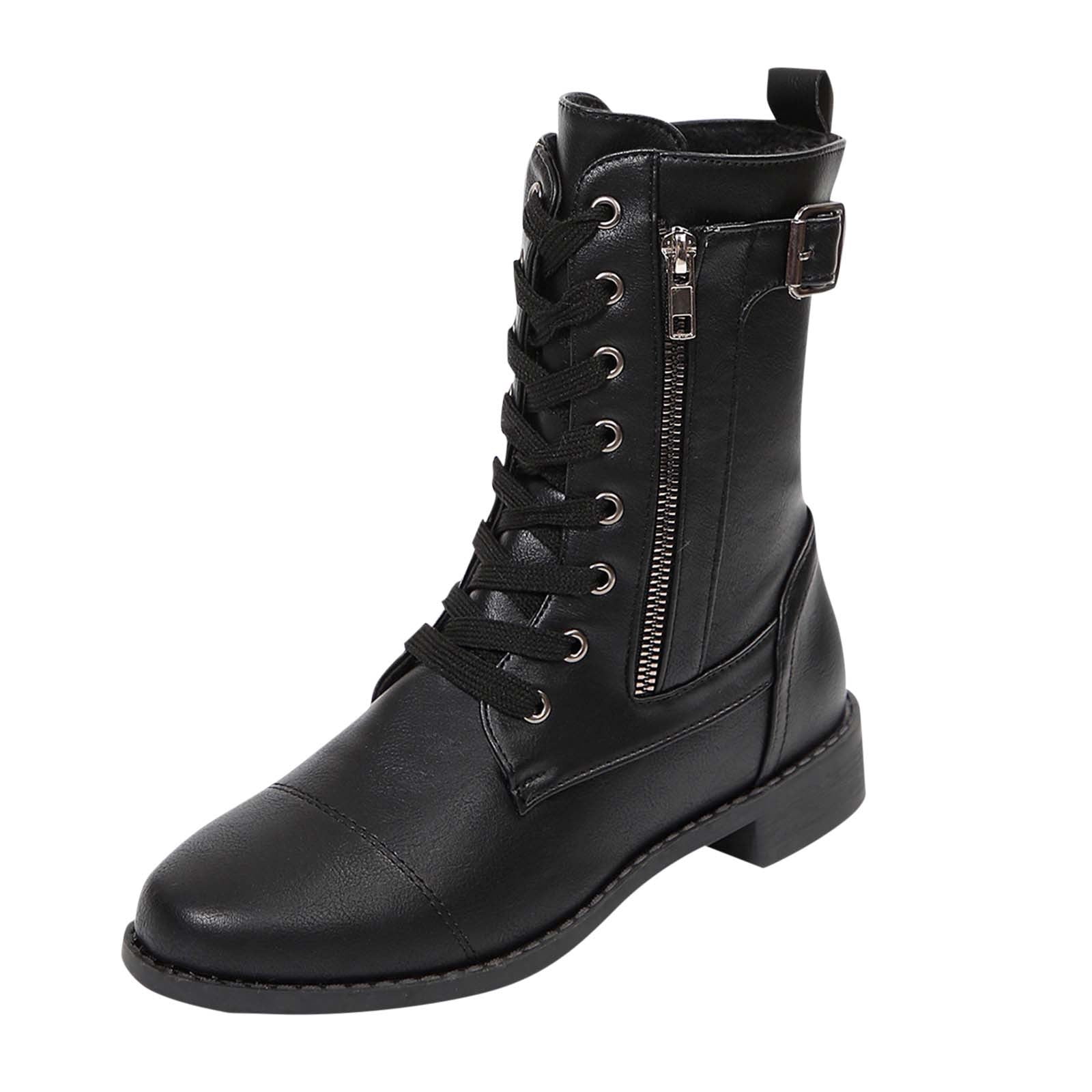 Xfvqtps Womens Boots Mid Calf Side Zipper Lace up Pointy Toe Low
