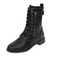 thumbnail image 1 of Xfvqtps Womens Boots Mid Calf Side Zipper Lace up Pointy Toe Low Heel Leather Casual Commute Boots Black, 1 of 8