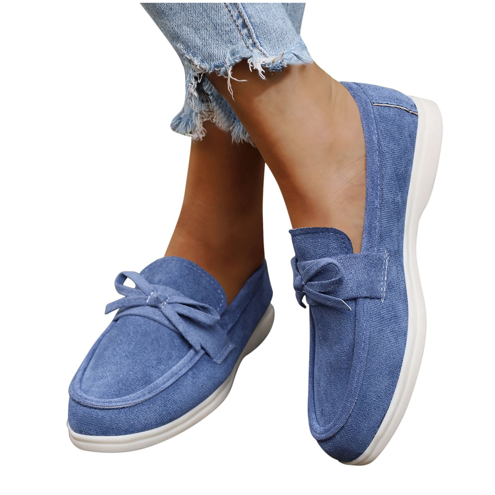 Xfvqtps Womens Bow Detail Loafers Comfortable Slip on Flat Shoes