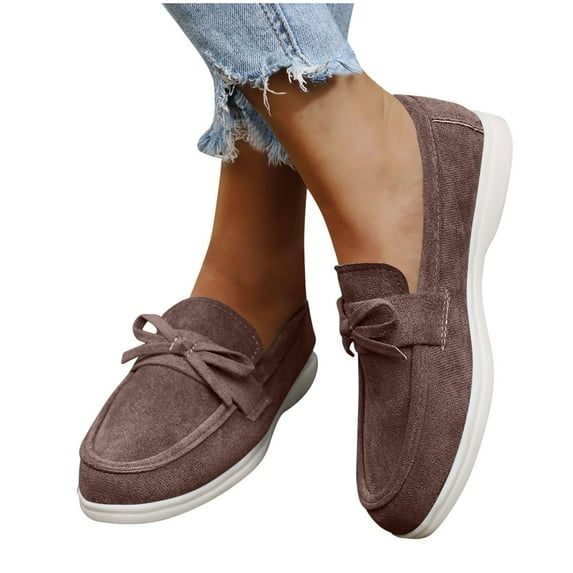 Xfvqtps Womens Bow Detail Loafers Comfortable Slip on Flat Shoes for Women Lightweight Breathable Moccasins with Cushioned Insole Casual Fall Shoes Brown
