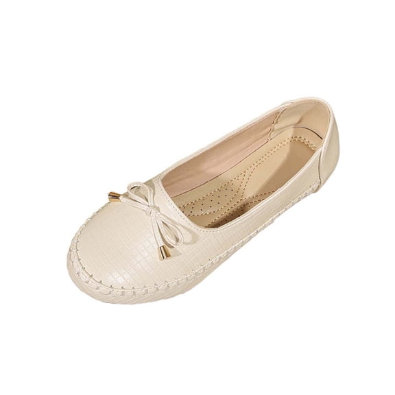 Xfvqtps Womens Bow Detail Loafers Slip on Flat Shoes Comfortable Walking Shoes Soft Sole Casual Shoes for Women White