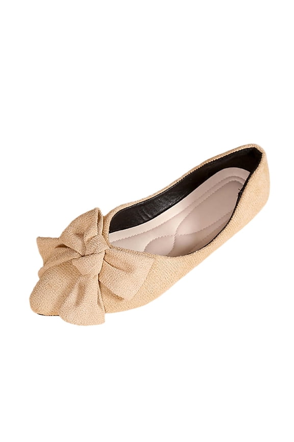 Womens Bow Flats Casual Shoes Summer Style Hollow Design Beach Sandals Round Toe Comfortable Versatile Outdoor Wear Beige