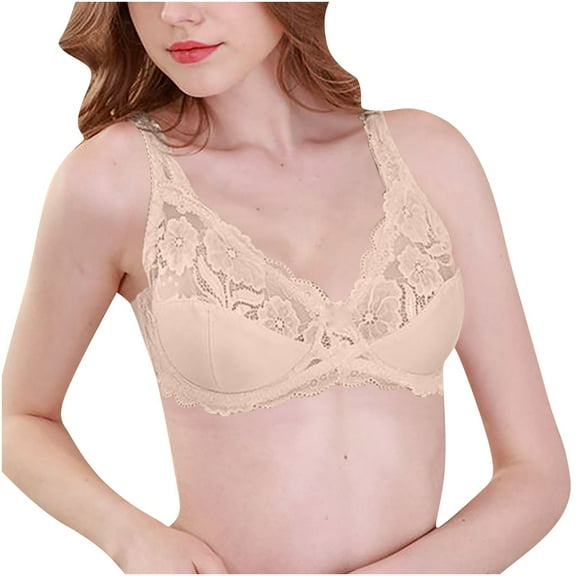 Xfvqtps Womens Bras Adjustable Strap Back Buckle Lace Thin Breathable Solid Color Daily Bras Beige