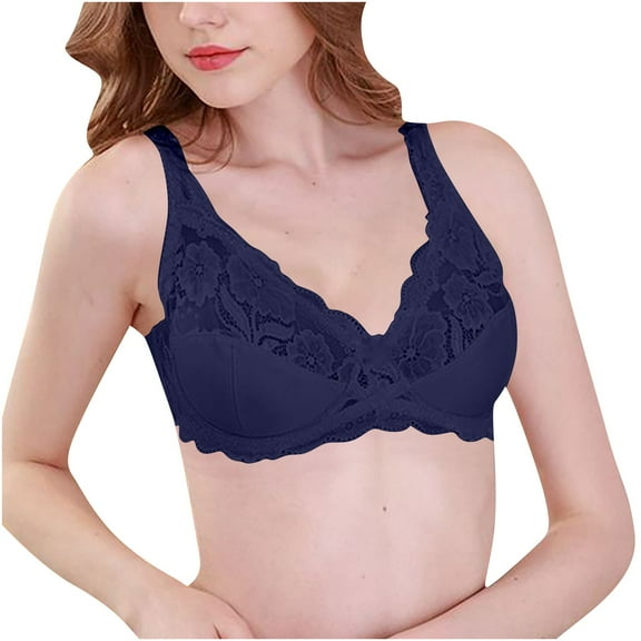 Xfvqtps Womens Bras Adjustable Strap Back Buckle Lace Thin Breathable Solid Color Daily Bras Dark Blue