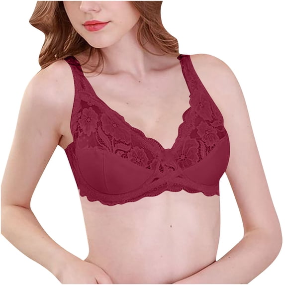 Xfvqtps Womens Bras Adjustable Strap Back Buckle Lace Thin Breathable Solid Color Daily Bras Red