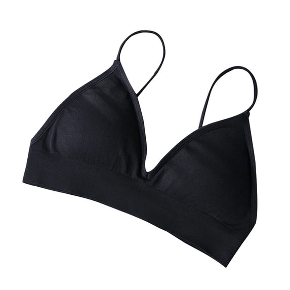 Xfvqtps Womens Bras No Underwire Spaghetti Strap Deep V Neck Triangle Cup Comfortable Breathable Daily Bras Black