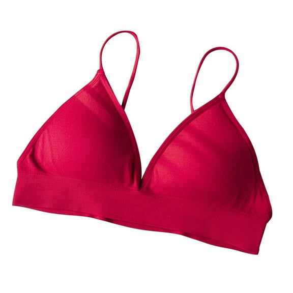 Xfvqtps Womens Bras No Underwire Spaghetti Strap Deep V Neck Triangle Cup Comfortable Breathable Daily Bras Wine