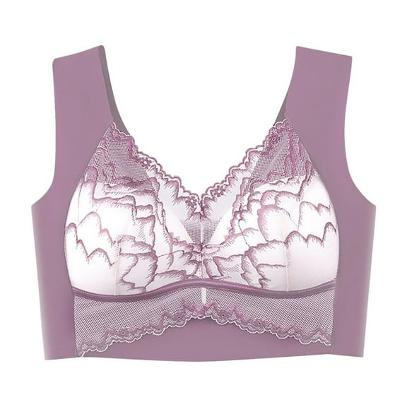 Xfvqtps Womens Bras Print Lace No Underwire Full Coverage Seamless Standard Strap Breathable Daily Bras Purple