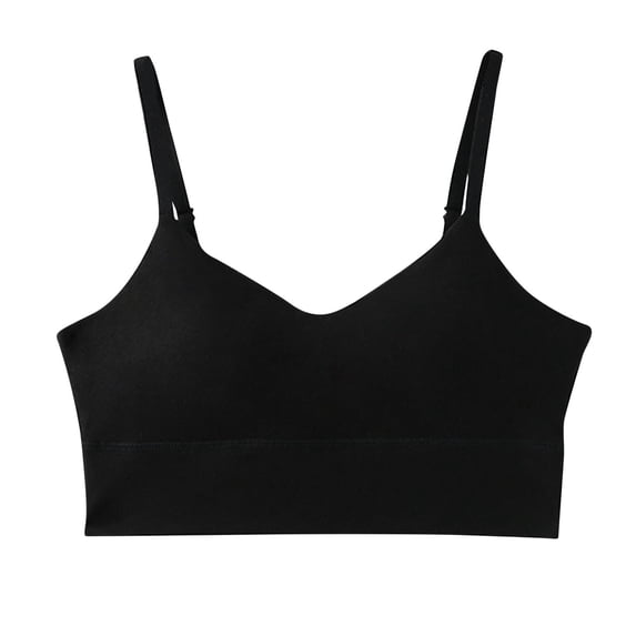 Xfvqtps Womens Bras Wireless Adjustable Spaghetti Strap Elastic Solid Color Pullover Comfortable Breathable Daily Bras Black