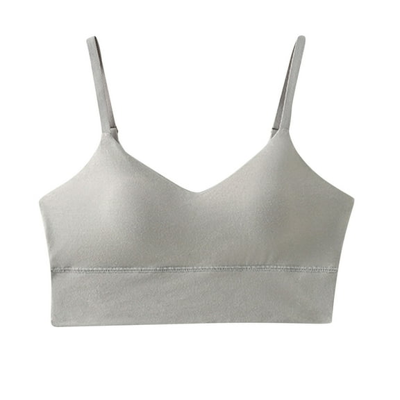 Xfvqtps Womens Bras Wireless Adjustable Spaghetti Strap Elastic Solid Color Pullover Comfortable Breathable Daily Bras Gray