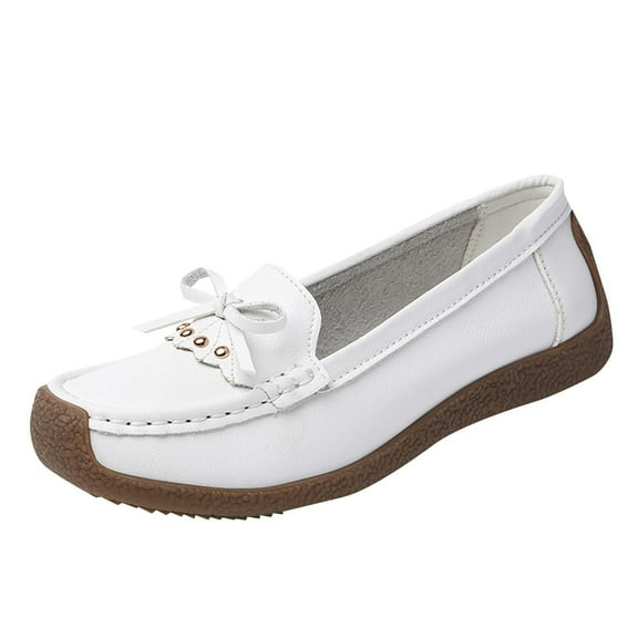 Xfvqtps Womens Breathable Flat Shoes Comfortable Casual Slip on with Bow Detail Lightweight Walking Shoes for Women Fashion Footwear White
