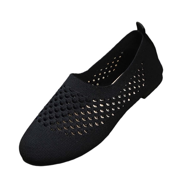 Xfvqtps Womens Breathable Knit Slip on Loafers Hollow out Flat Casual Comfortable Lightweight Everyday Shoes Black