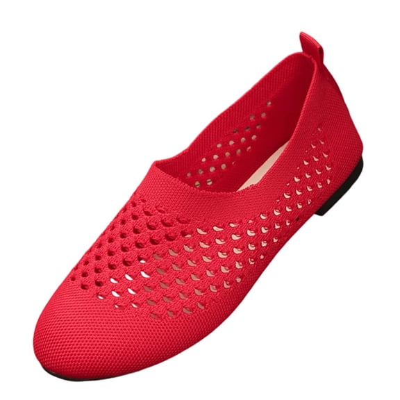 Xfvqtps Womens Breathable Knit Slip on Loafers Hollow out Flat Casual Comfortable Lightweight Everyday Shoes Red