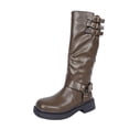 thumbnail image 1 of Xfvqtps Womens British Style Knee High Boots with Buckle Detail Chunky Low Heel Side Zipper Riding Boots Faux Leather Fashion Boots Coffee, 1 of 9