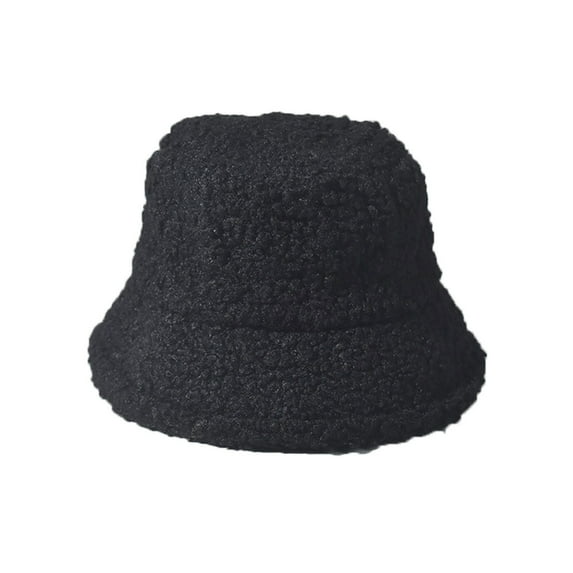 Xfvqtps Womens Bucket Hat Lamb Wool Solid Color Simplicity Fashion Thickened Windproof Coldproof Warm Winter Fishing Hat Black