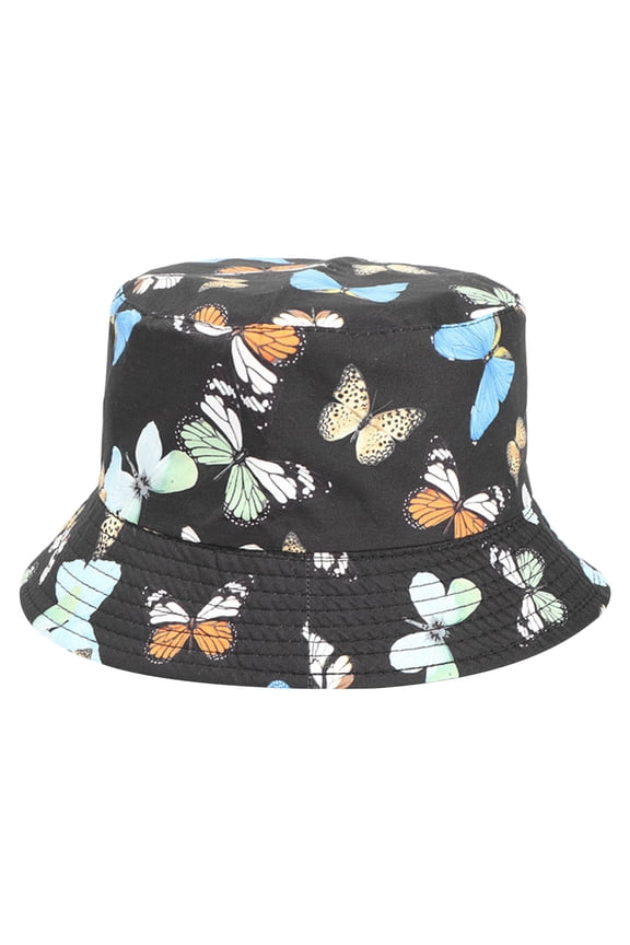 Womens Bucket Hat Summer Sun Protection Fashion Butterfly Print UV Protection Sunshade Outdoor Beach Sun Hat Fisherman Cap Black