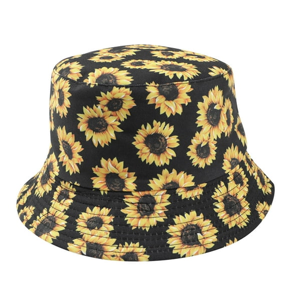 Xfvqtps Womens Bucket Hat Summer Sun Protection Fashion Sunflower Print UV Protection Sunshade Outdoor Beach Sun Hat Fisherman Cap Black