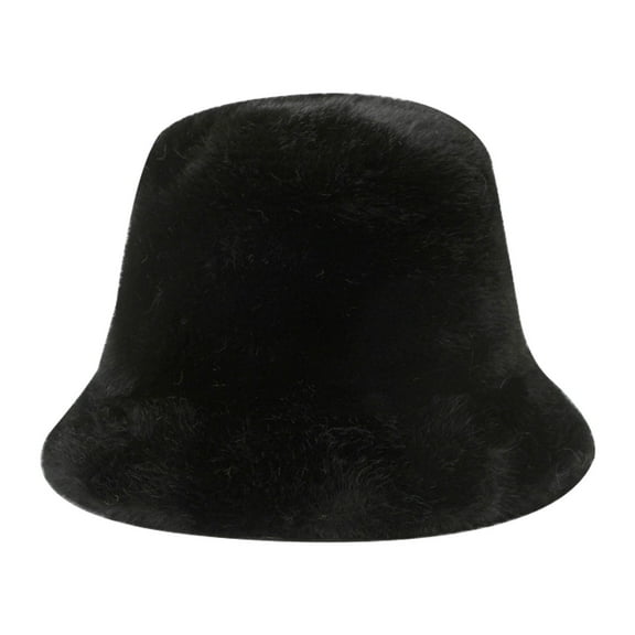 Xfvqtps Womens Bucket Hats Fluffy Furry Plush Solid Color Simplicity Fashion Versatile Warm Winter Fisherman Hat Black