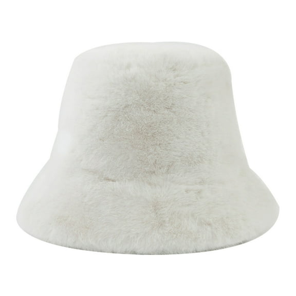 Xfvqtps Womens Bucket Hats Fluffy Furry Plush Solid Color Simplicity Fashion Versatile Warm Winter Fisherman Hat White