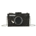thumbnail image 1 of Xfvqtps Womens Camera Bag Metal Chain Sparkly Glitter Square Small Capacity Fashion Evening Leather Square Inclined Shoulder Bag Black, 1 of 9