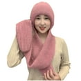 thumbnail image 1 of Xfvqtps Womens Cap Scarf Integrated Knit Solid Color Stretch Windproof Coldproof Warm Versatile Thickened Fall Winter Soft Beanie Pink, 1 of 5