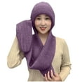 thumbnail image 1 of Xfvqtps Womens Cap Scarf Integrated Knit Solid Color Stretch Windproof Coldproof Warm Versatile Thickened Fall Winter Soft Beanie Purple, 1 of 5