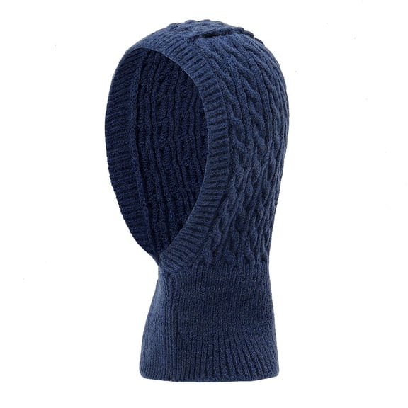 Xfvqtps Womens Cap Scarf Set Integrated Knit Solid Color Stretch Windproof Coldproof Warm Versatile Thickened Fall Winter Soft Hooded Scarf Hat Navy
