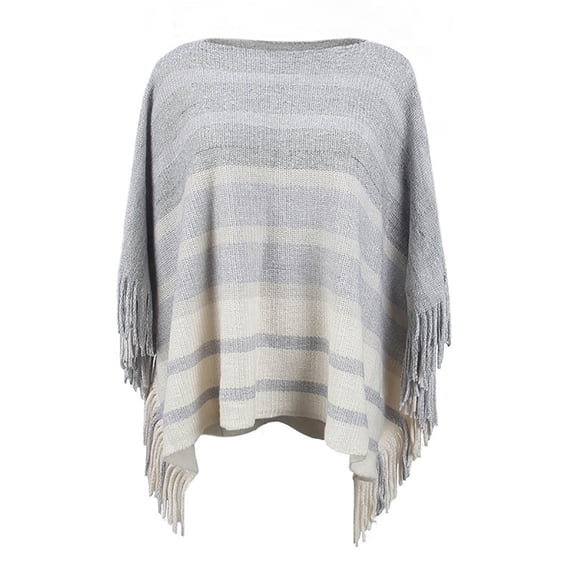 Xfvqtps Womens Cape Pullover Round Neck Fringed Cuff Knitting Stripe Comfortable Soft Sweater Fashion Casual Warm Fall and Winter Top Beige