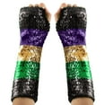 thumbnail image 1 of Xfvqtps Womens Carnival Sequin Gloves Fingerless High Elastic Color Blocking Party Arm Warmers Carnival Accessory Sparkly Mardi Gras Event Black, 1 of 4