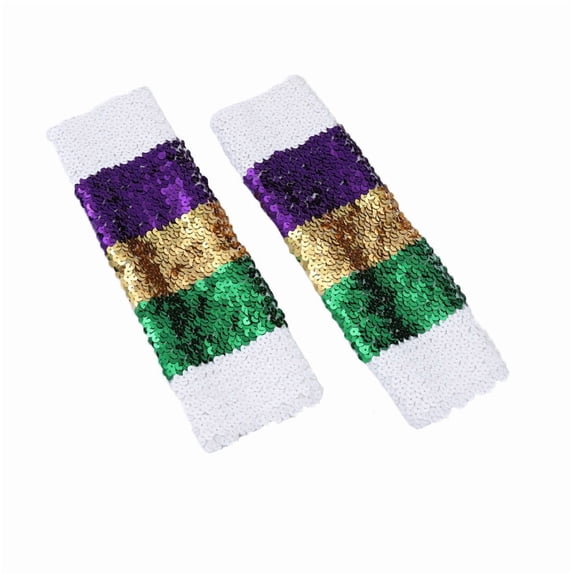 Xfvqtps Womens Carnival Sequin Gloves Fingerless High Elastic Color Blocking Party Arm Warmers Carnival Accessory Sparkly Mardi Gras Event White