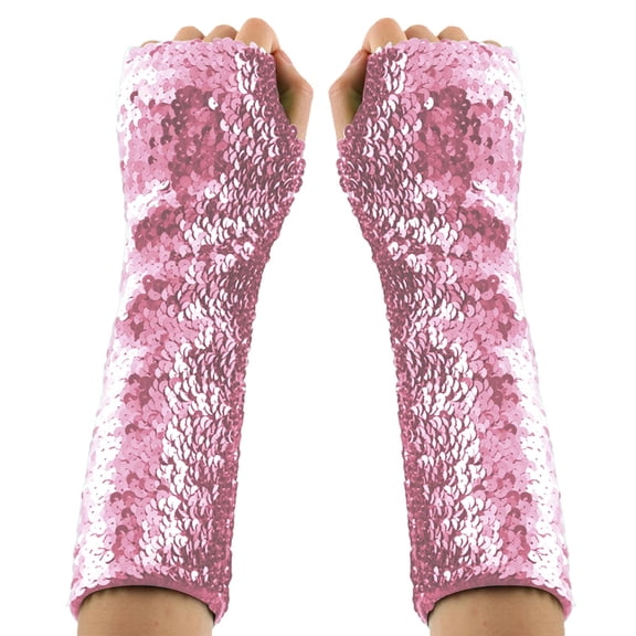 Xfvqtps Womens Carnival Sequin Gloves Fingerless High Elastic Party Arm Warmers Carnival Accessory Sparkly Mardi Gras Event Pink