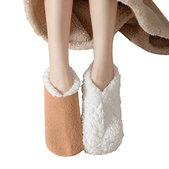 Xfvqtps Womens Carpet Socks Fuzzy Socks Plush Lining Thick Insulation Short Home Snow Solid Color Comfortable Soft Warm Winter Slipper Socks Khaki
