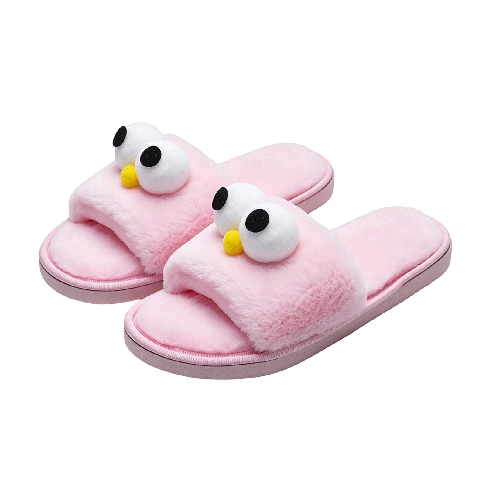 Xfvqtps Womens Cartoon Eyes Fuzzy Slide Slippers Plush Faux Fur Open ...