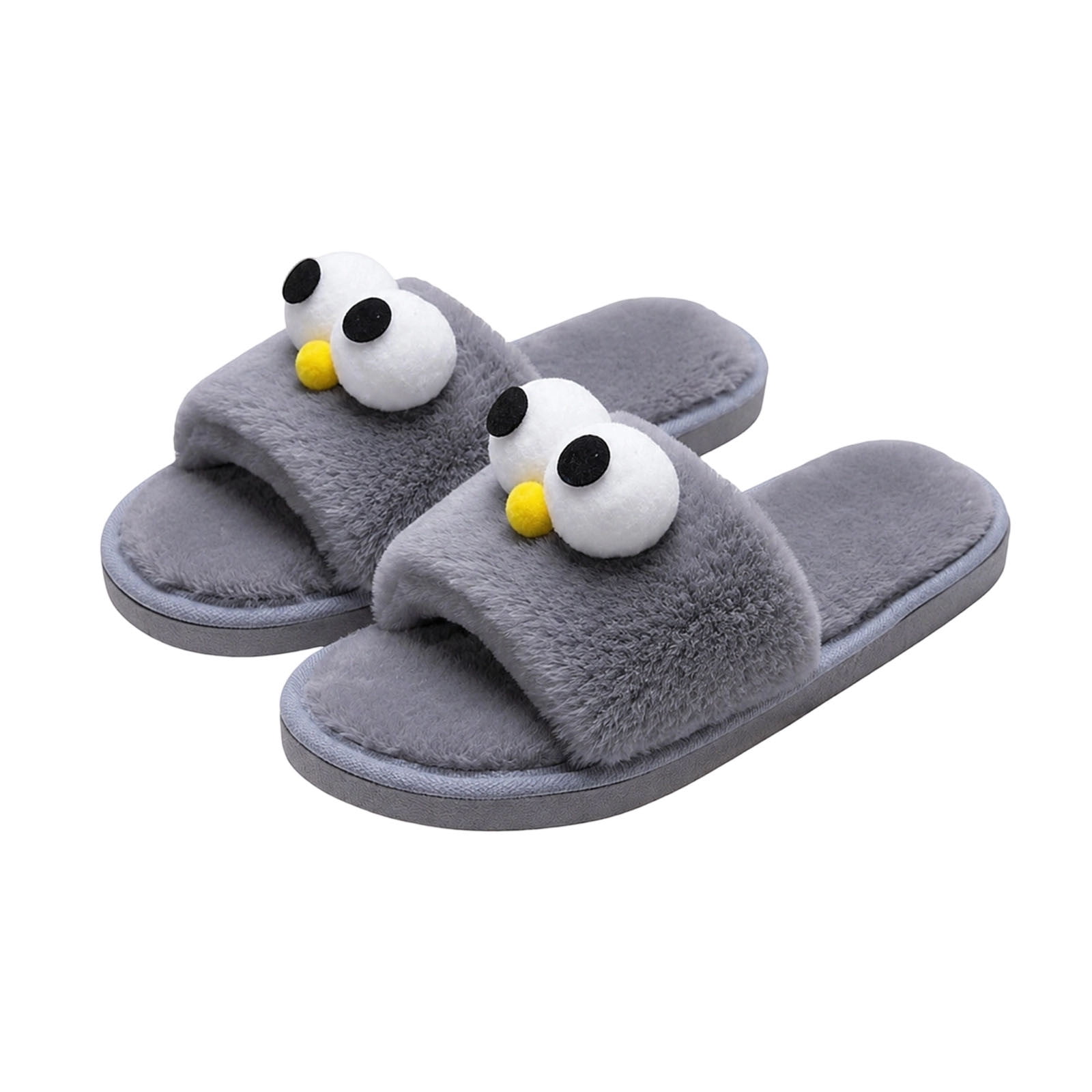 Xfvqtps Womens Cartoon Eyes Fuzzy Slide Slippers Plush Faux Fur Open ...