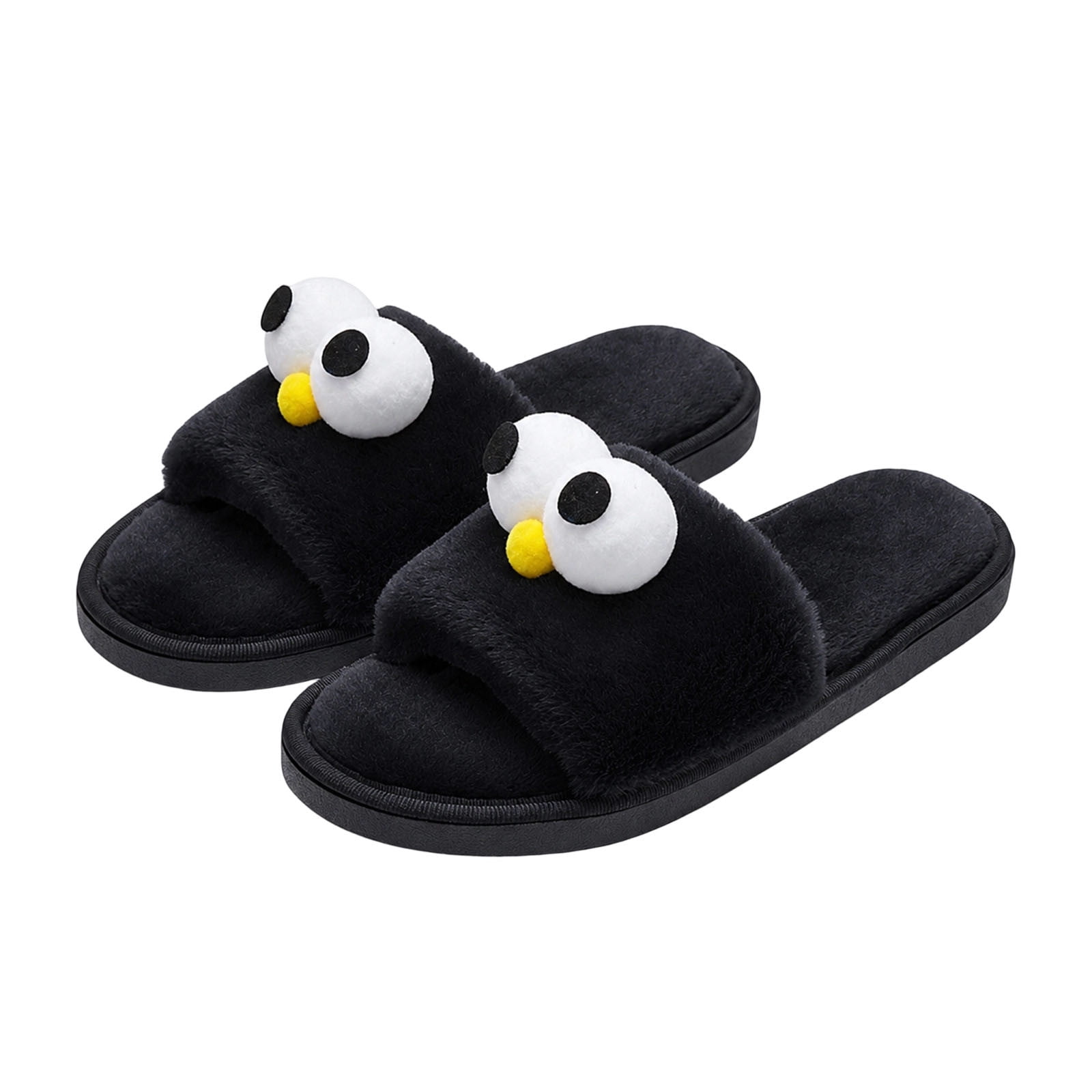 Xfvqtps Womens Cartoon Eyes Fuzzy Slide Slippers Plush Faux Fur Open ...