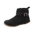 thumbnail image 1 of Xfvqtps Womens Casual Ankle Boots Flat Studded Tassel Winter Fashion Booties Side Zipper Pull on Buckle Decor Boho Boots for Outdoor Leisure, 1 of 6