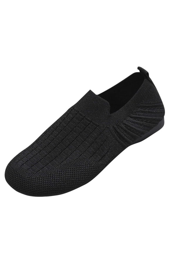 Womens Casual Flat Shoes Soft Breathable Knit Slip on Loafers with V Cut Design Comfortable Lightweight Walking Sandals for Daily Wear Black