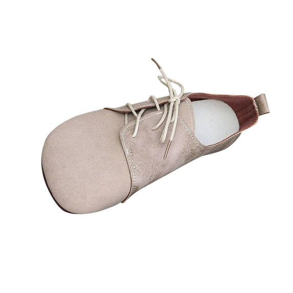 Xfvqtps Womens Casual Shoes Flat Lace up Vintage Leather Slip on Loafer Comfortable Slip Resistant Sole Beige