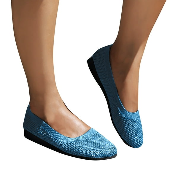 Xfvqtps Womens Casual Shoes Knit Solid Color Simplicity Soft Sole Round Toe Flat Bottom Comfortable Breathable Mesh Walking Shoes Fashion Ventilate Single Shoes Blue