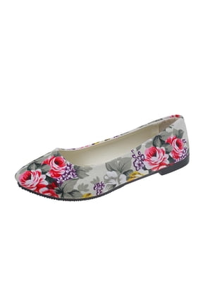Womens Casual Shoes Rose Flower Multicolor Flat Bottom Soft Sole Pointy Toe Slip on Comfortable Breathable Canvas Single Shoes Spring and Summer New Slip on Flat Shoes Beige