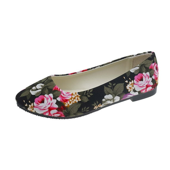 Xfvqtps Womens Casual Shoes Rose Flower Multicolor Flat Bottom Soft Sole Pointy Toe Slip on Comfortable Breathable Canvas Single Shoes Spring and Summer New Slip on Flat Shoes Black