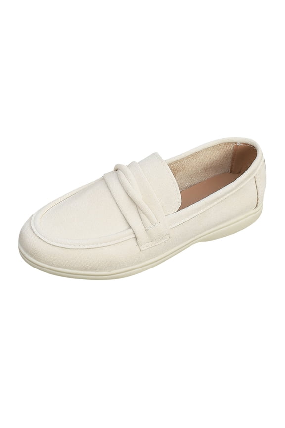 Womens Casual Slip on Loafers Comfortable Flat Shoes Fall Breathable Round Toe Moccasins with Cushioned Insole Lightweight Walking Shoes White