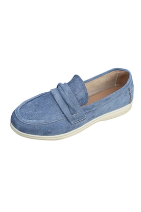 Womens Casual Slip on Loafers Comfortable Flat Shoes Fall Breathable Round Toe Moccasins with Cushioned Insole Lightweight Walking Shoes Blue