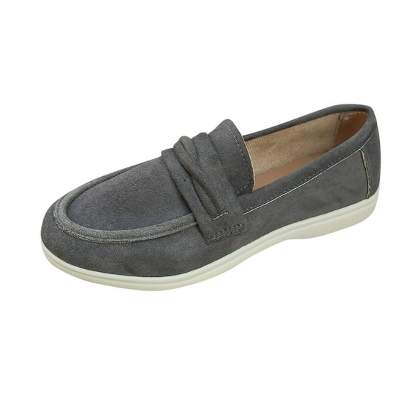 Xfvqtps Womens Casual Slip on Loafers Comfortable Flat Shoes Fall Breathable Round Toe Moccasins with Cushioned Insole Lightweight Walking Shoes Gray